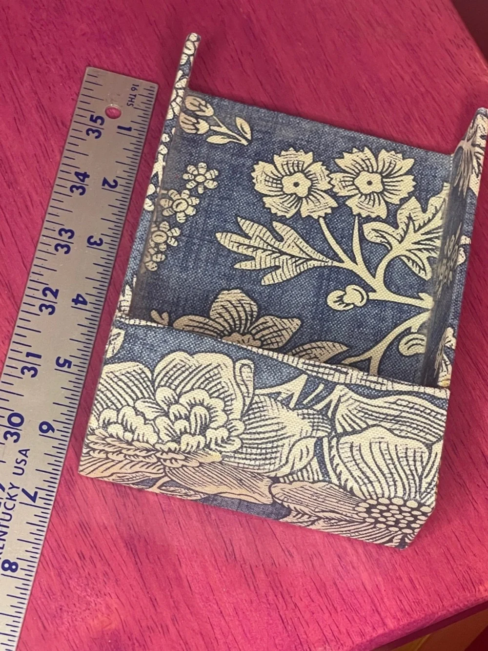 Vintage Pierre Deux Blue Toile Floral Paper or Photo Storage Bin La Declaration